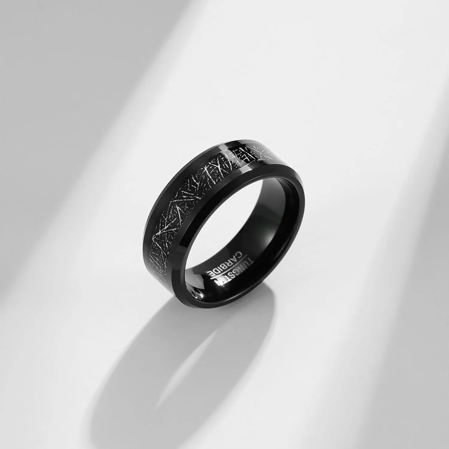 Mens Wedding Ring, Tungsten Ring 2PCS 8mm Black Ring Inlay Metal Size Women 6 Men 7 for Couple Birthday Jewelry