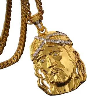 Men/Women Hip Hop Trend Gold Color Big Jesus Pendant Necklace Religious Necklace Jewelry PTPNU1939