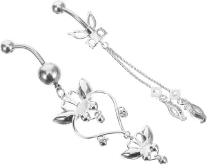 Metal Belly Jewelry 2pcs Women's Stainless Steel Navel Ring Rhinestone Dangle Belly Button Rings