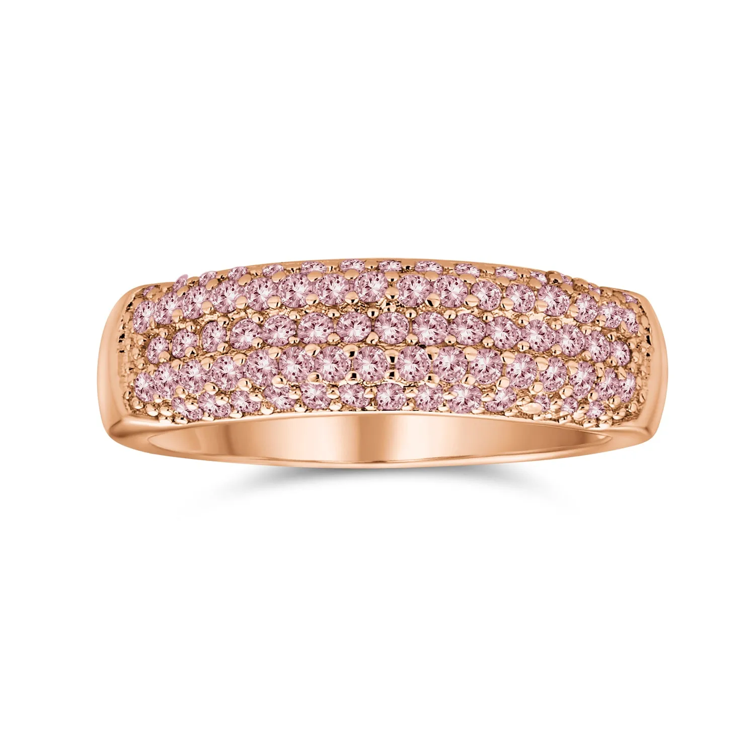 Micro Pave Pink Cubic Zirconia Cocktail Statement Ring Rose Gold Sterling Silver