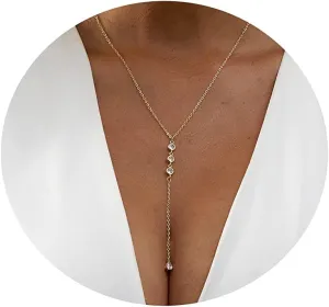 MIDEEO CZ Round Drop Y Necklace for Women 18K Gold Plated Dainty Cubic Zirconia Cut CZ Lariat Y-Shaped Necklace Delicate Cute Simple Jewelry Gift