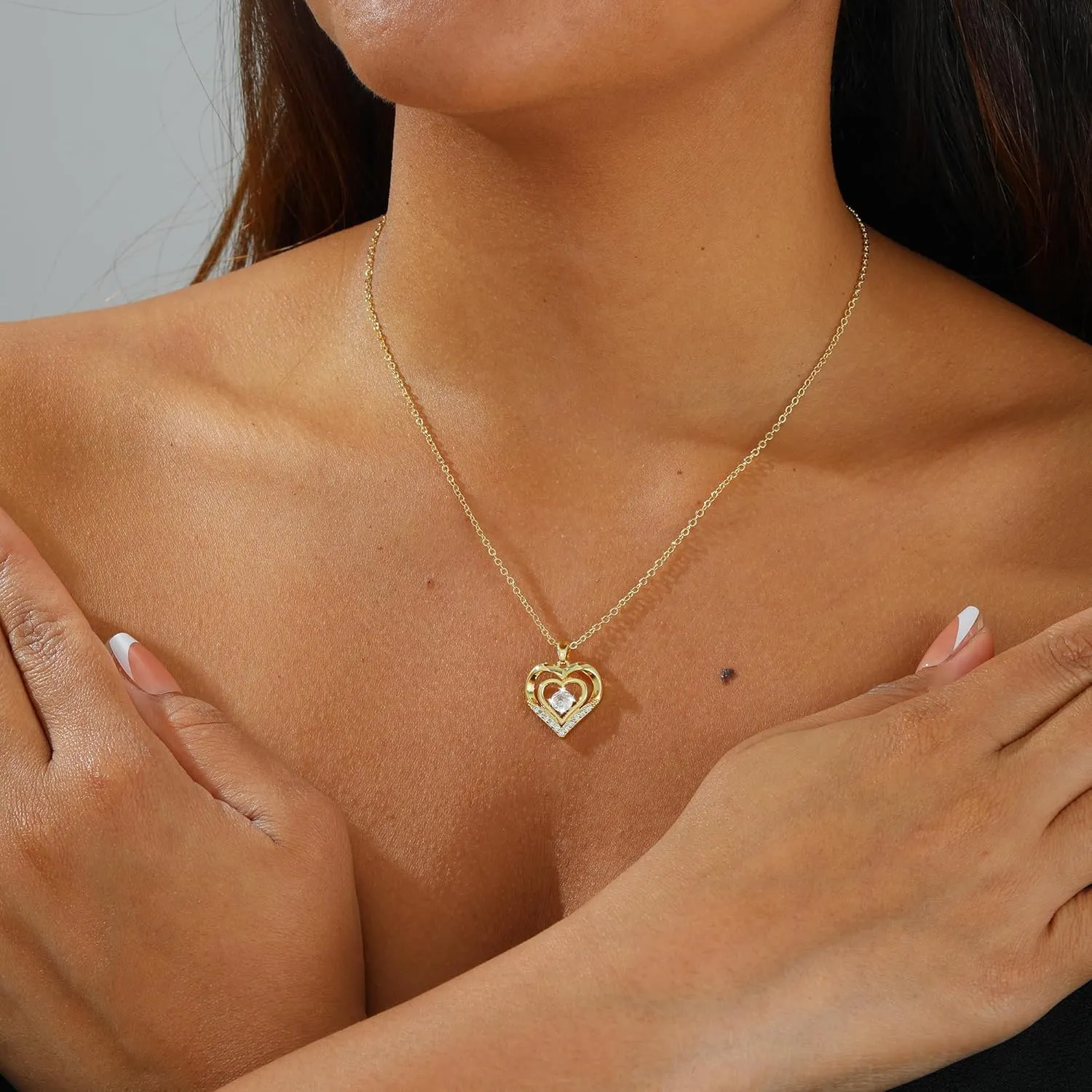 MIDEEO Diamond Necklaces for Women,Dainty 14k Gold Plated/Sterling Silver Choker Love Heart Gold Necklace Simple CZ Jewelry Silver Necklaces for Women Trendy Gifts