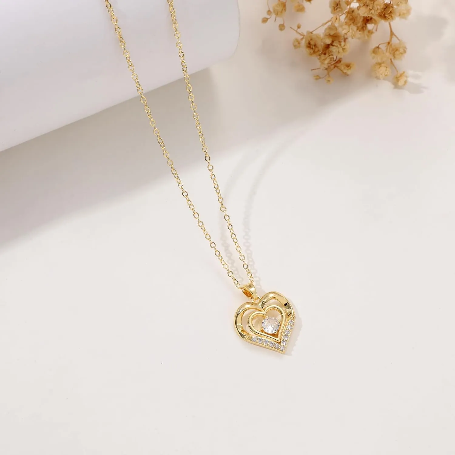 MIDEEO Diamond Necklaces for Women,Dainty 14k Gold Plated/Sterling Silver Choker Love Heart Gold Necklace Simple CZ Jewelry Silver Necklaces for Women Trendy Gifts