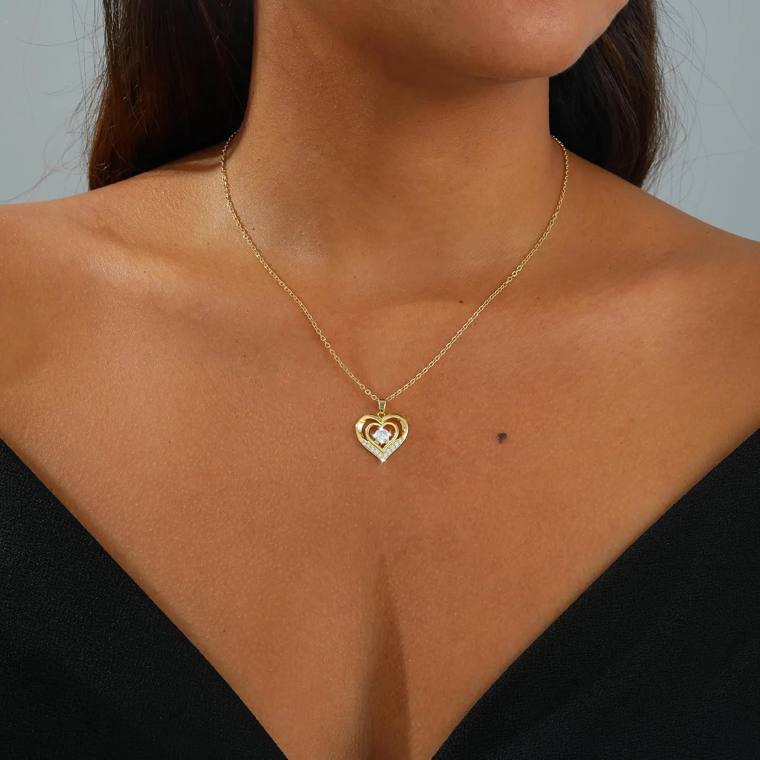 MIDEEO Diamond Necklaces for Women,Dainty 14k Gold Plated/Sterling Silver Choker Love Heart Gold Necklace Simple CZ Jewelry Silver Necklaces for Women Trendy Gifts