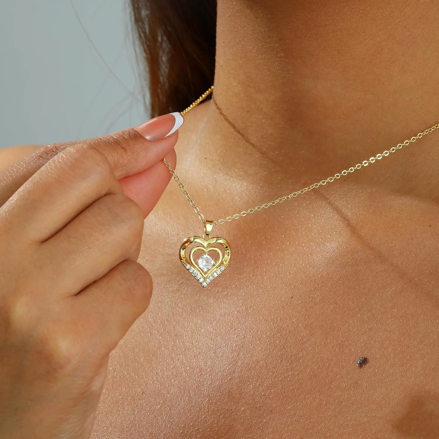 MIDEEO Diamond Necklaces for Women,Dainty 14k Gold Plated/Sterling Silver Choker Love Heart Gold Necklace Simple CZ Jewelry Silver Necklaces for Women Trendy Gifts
