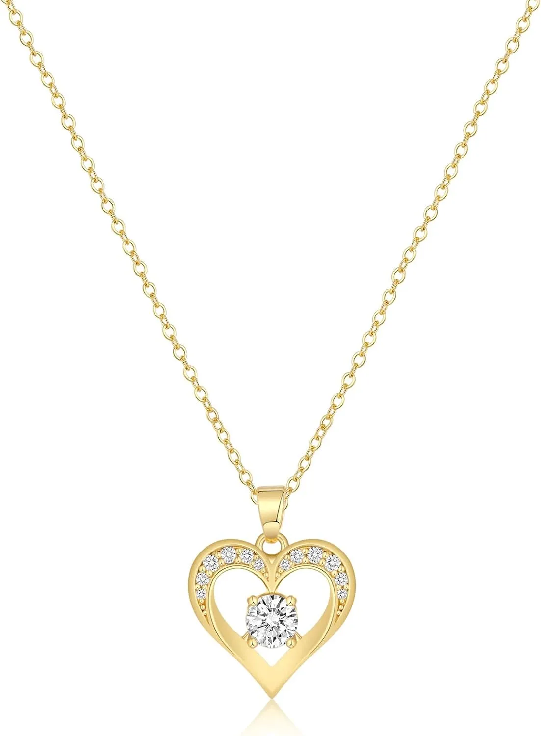 MIDEEO Diamond Necklaces for Women,Dainty 14k Gold Plated/Sterling Silver Choker Love Heart Gold Necklace Simple CZ Jewelry Silver Necklaces for Women Trendy Gifts