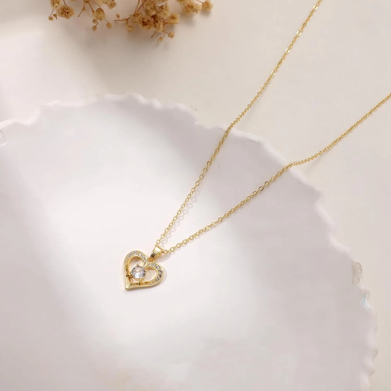 MIDEEO Diamond Necklaces for Women,Dainty 14k Gold Plated/Sterling Silver Choker Love Heart Gold Necklace Simple CZ Jewelry Silver Necklaces for Women Trendy Gifts