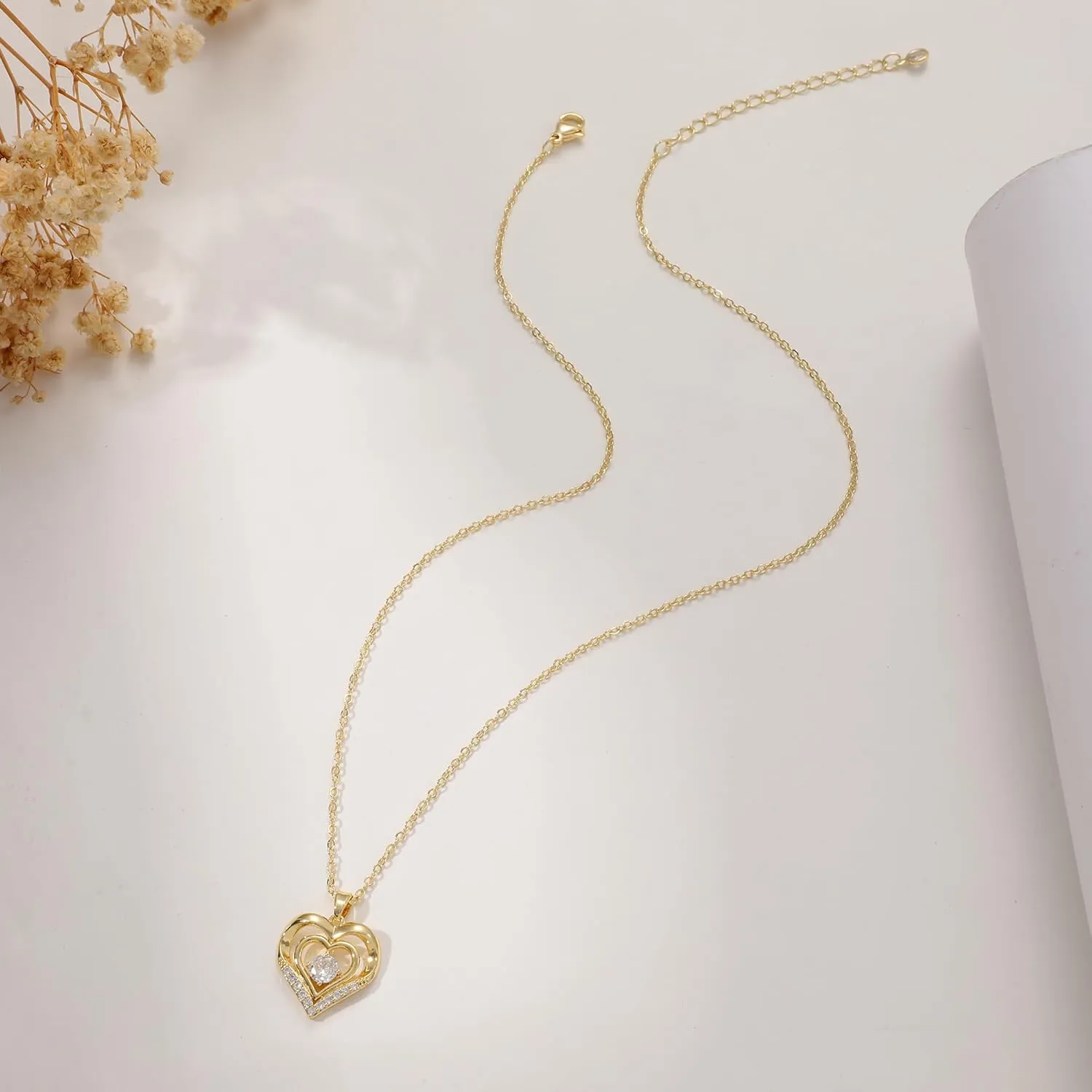 MIDEEO Diamond Necklaces for Women,Dainty 14k Gold Plated/Sterling Silver Choker Love Heart Gold Necklace Simple CZ Jewelry Silver Necklaces for Women Trendy Gifts