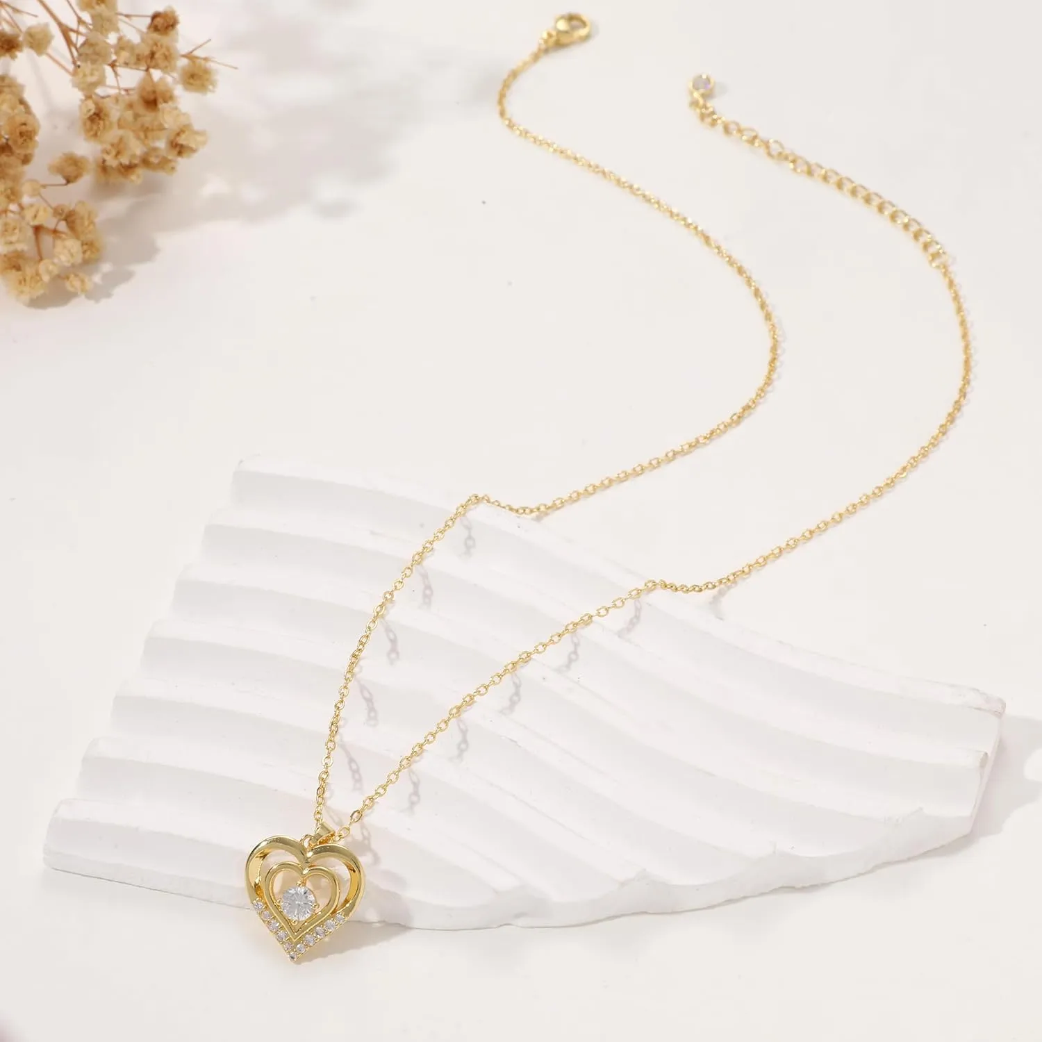 MIDEEO Diamond Necklaces for Women,Dainty 14k Gold Plated/Sterling Silver Choker Love Heart Gold Necklace Simple CZ Jewelry Silver Necklaces for Women Trendy Gifts