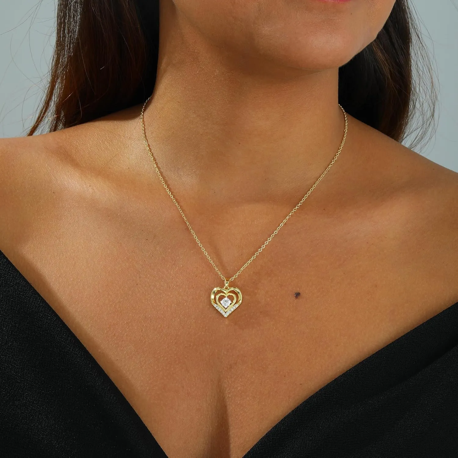 MIDEEO Diamond Necklaces for Women,Dainty 14k Gold Plated/Sterling Silver Choker Love Heart Gold Necklace Simple CZ Jewelry Silver Necklaces for Women Trendy Gifts