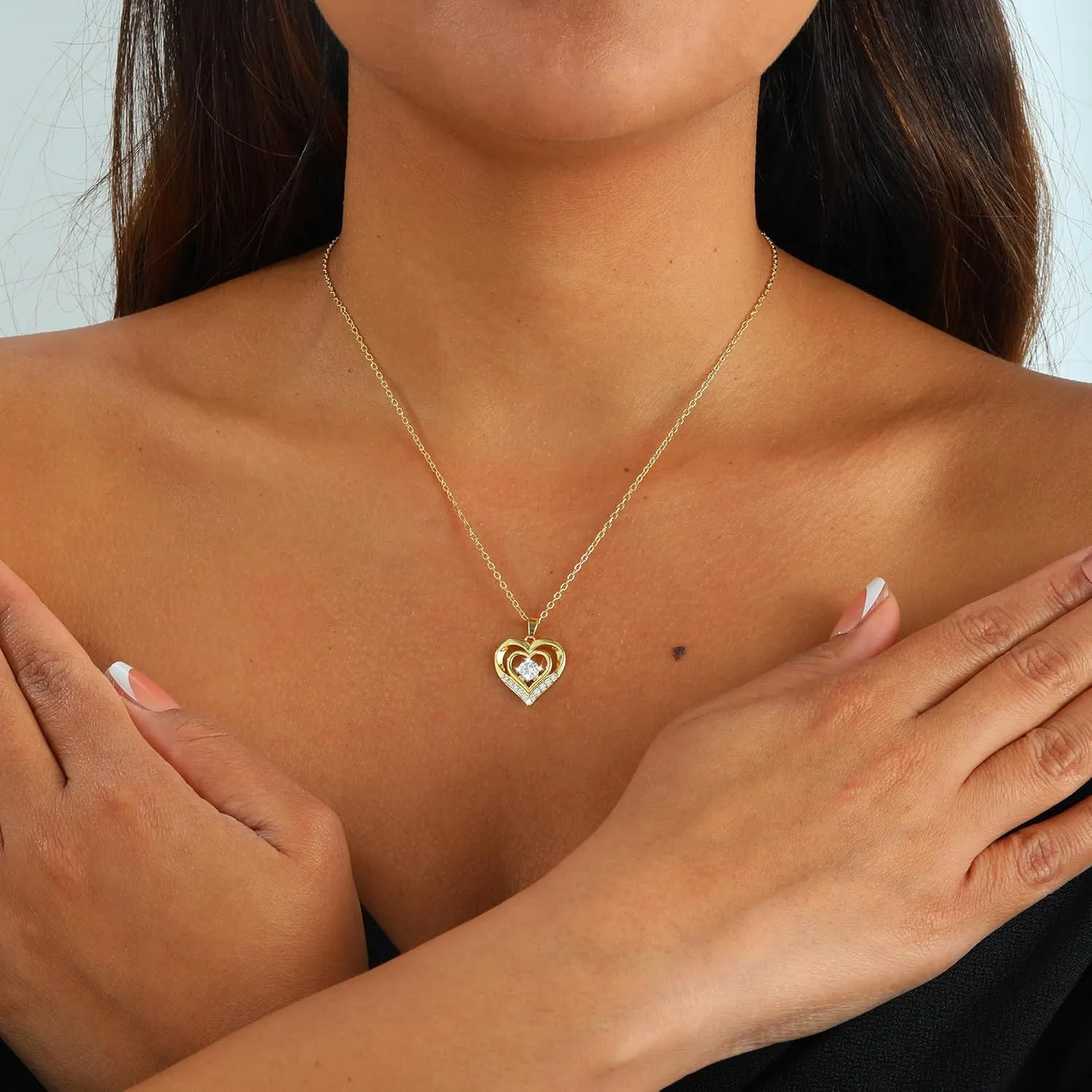 MIDEEO Diamond Necklaces for Women,Dainty 14k Gold Plated/Sterling Silver Choker Love Heart Gold Necklace Simple CZ Jewelry Silver Necklaces for Women Trendy Gifts