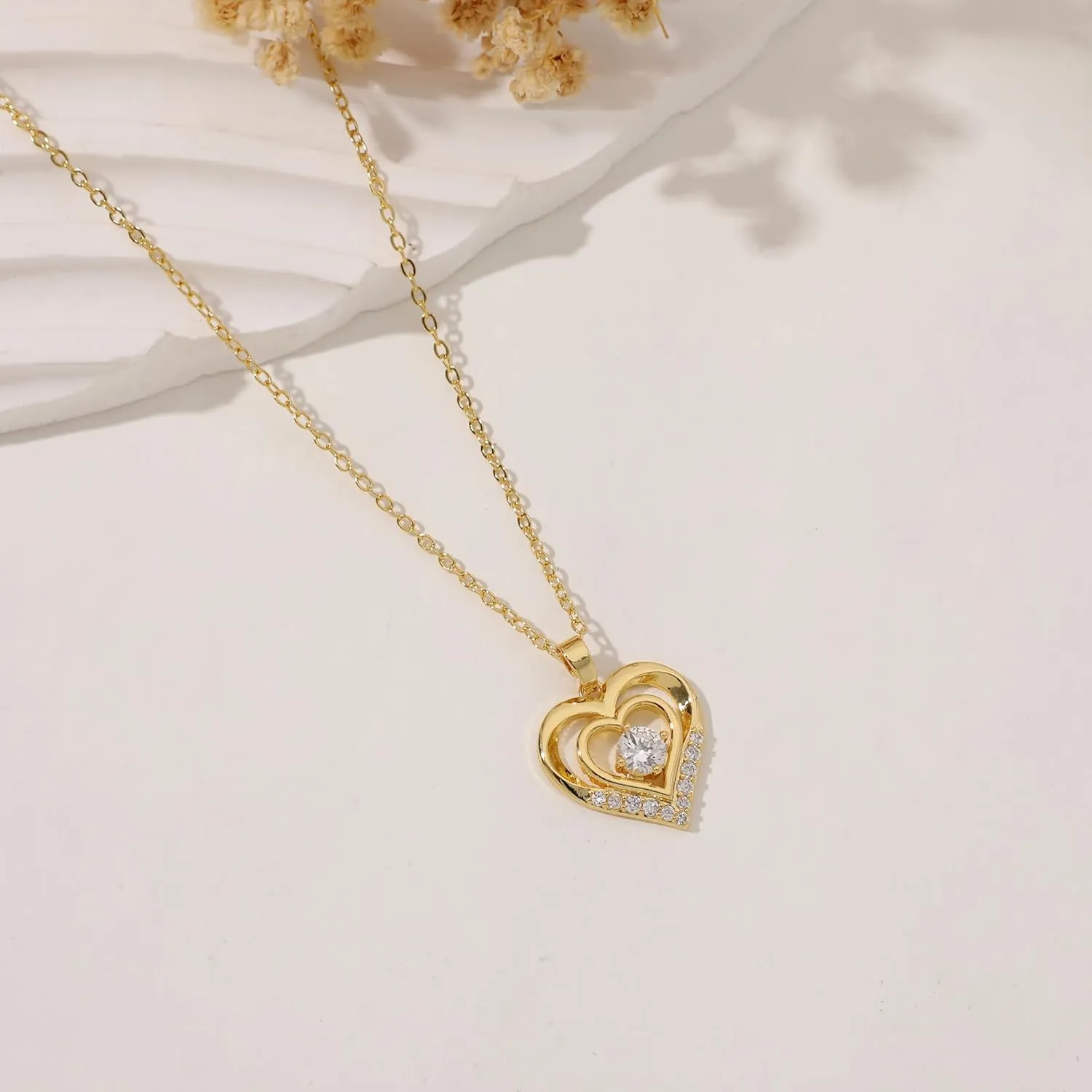 MIDEEO Diamond Necklaces for Women,Dainty 14k Gold Plated/Sterling Silver Choker Love Heart Gold Necklace Simple CZ Jewelry Silver Necklaces for Women Trendy Gifts