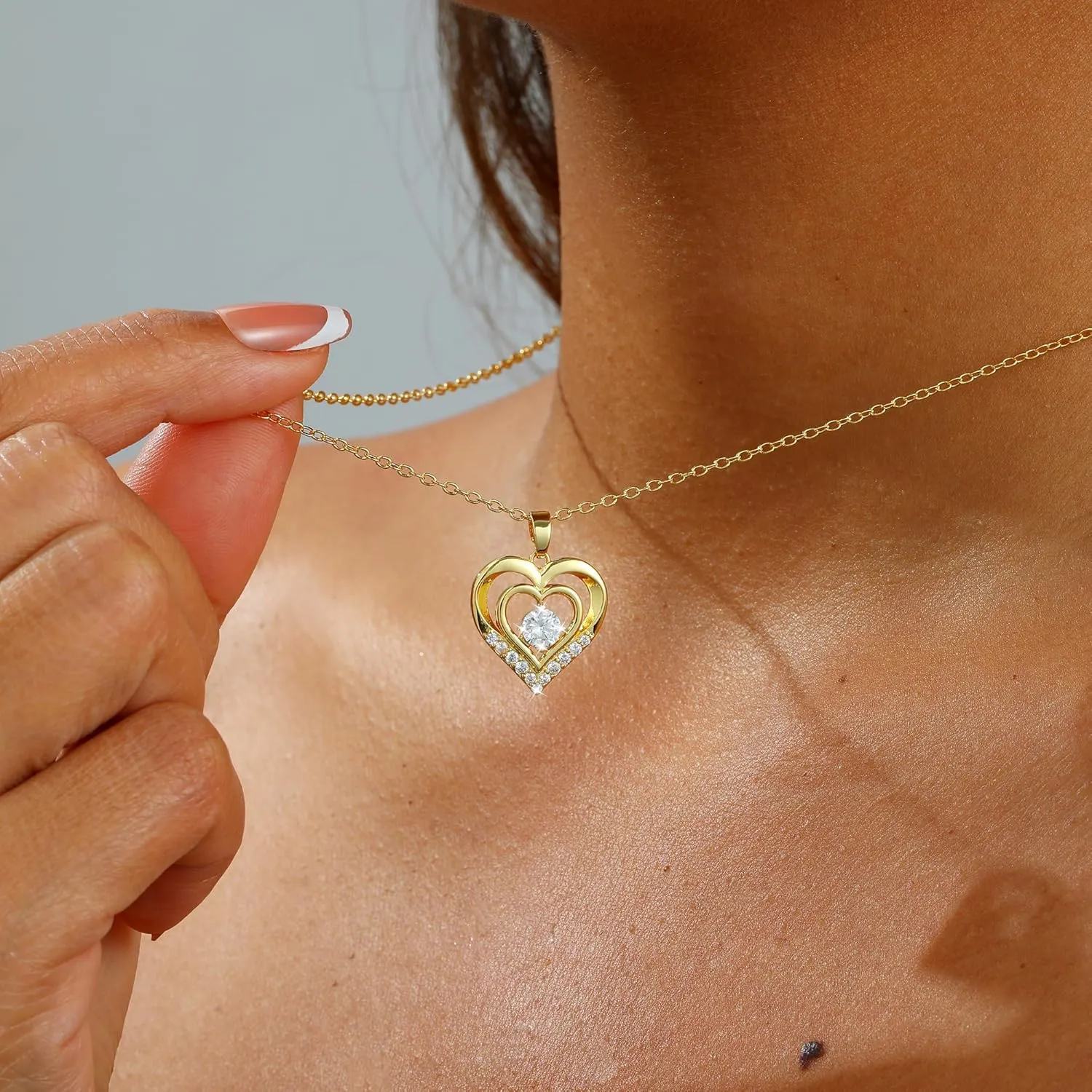 MIDEEO Diamond Necklaces for Women,Dainty 14k Gold Plated/Sterling Silver Choker Love Heart Gold Necklace Simple CZ Jewelry Silver Necklaces for Women Trendy Gifts