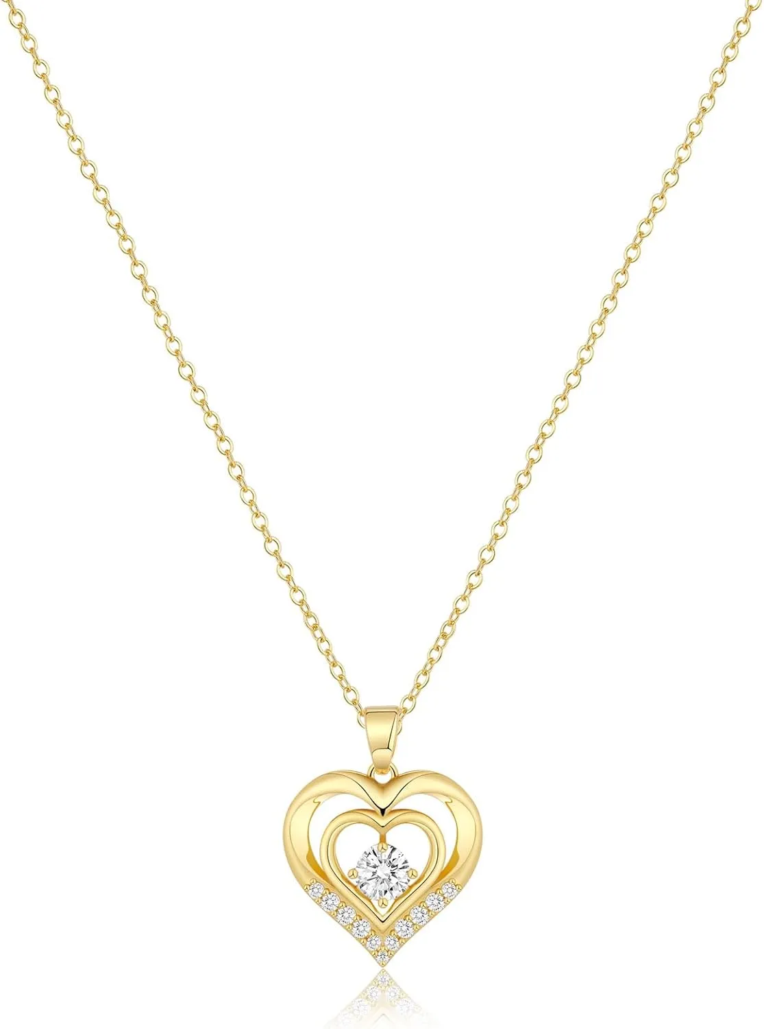 MIDEEO Diamond Necklaces for Women,Dainty 14k Gold Plated/Sterling Silver Choker Love Heart Gold Necklace Simple CZ Jewelry Silver Necklaces for Women Trendy Gifts
