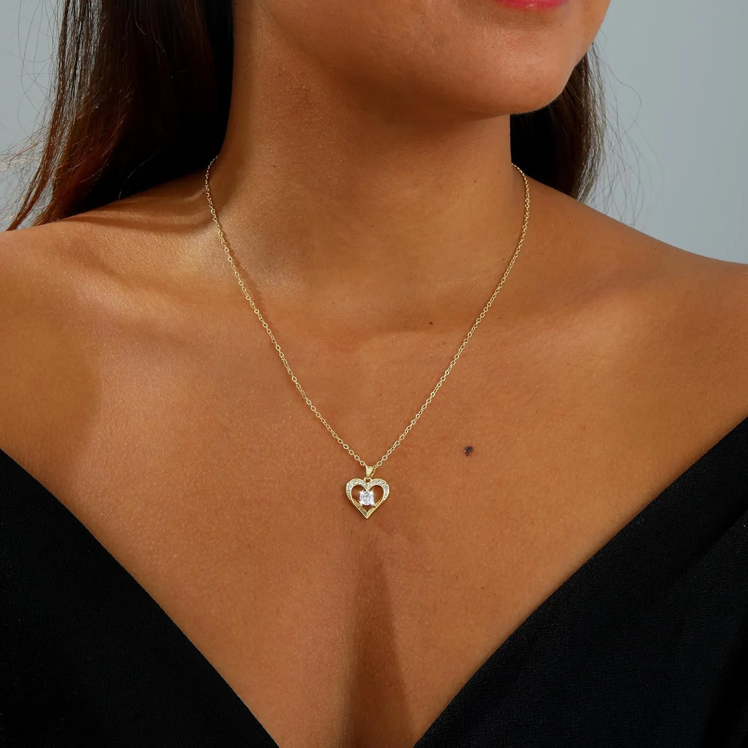 MIDEEO Diamond Necklaces for Women,Dainty 14k Gold Plated/Sterling Silver Choker Love Heart Gold Necklace Simple CZ Jewelry Silver Necklaces for Women Trendy Gifts