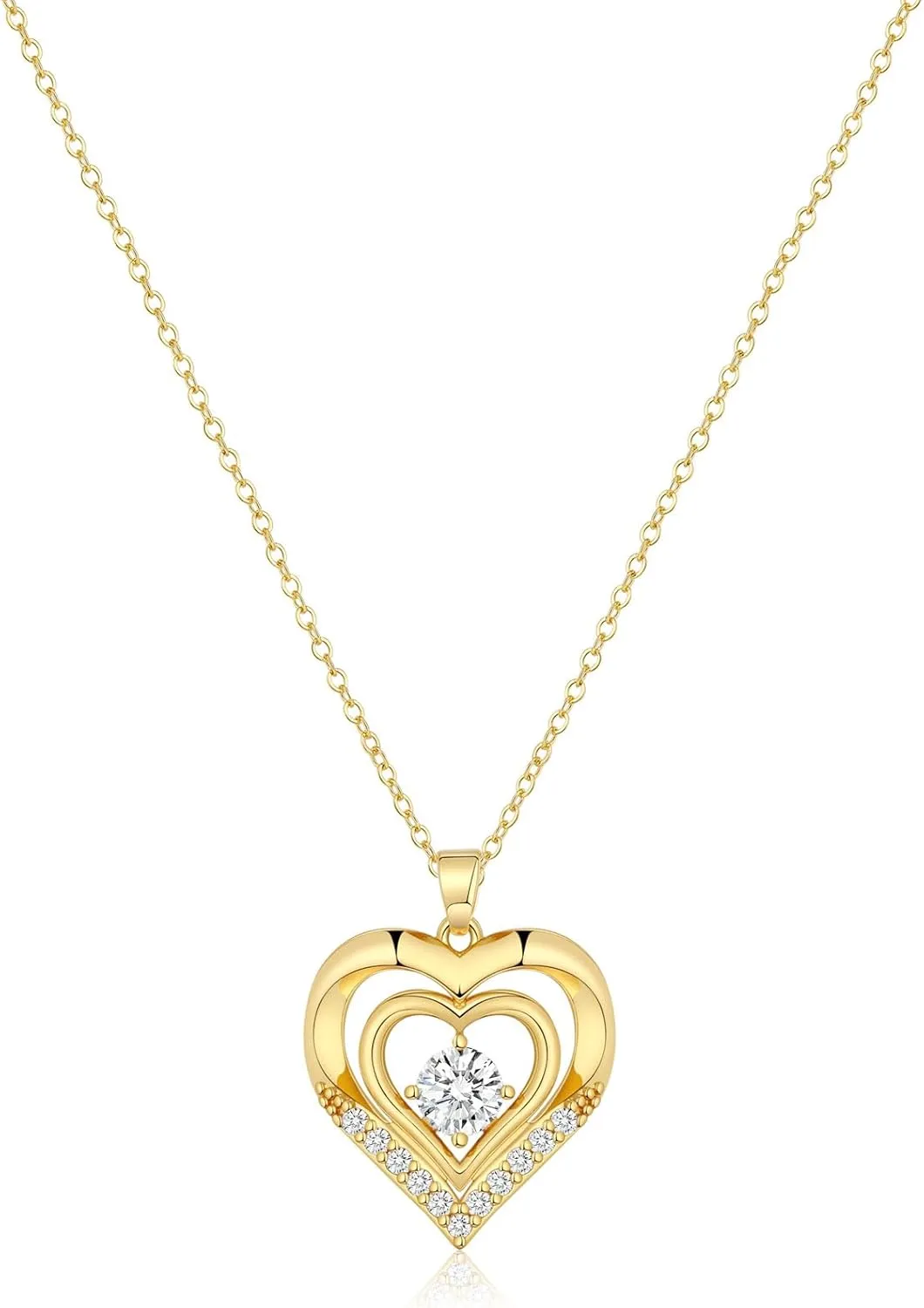 MIDEEO Diamond Necklaces for Women,Dainty 14k Gold Plated/Sterling Silver Choker Love Heart Gold Necklace Simple CZ Jewelry Silver Necklaces for Women Trendy Gifts