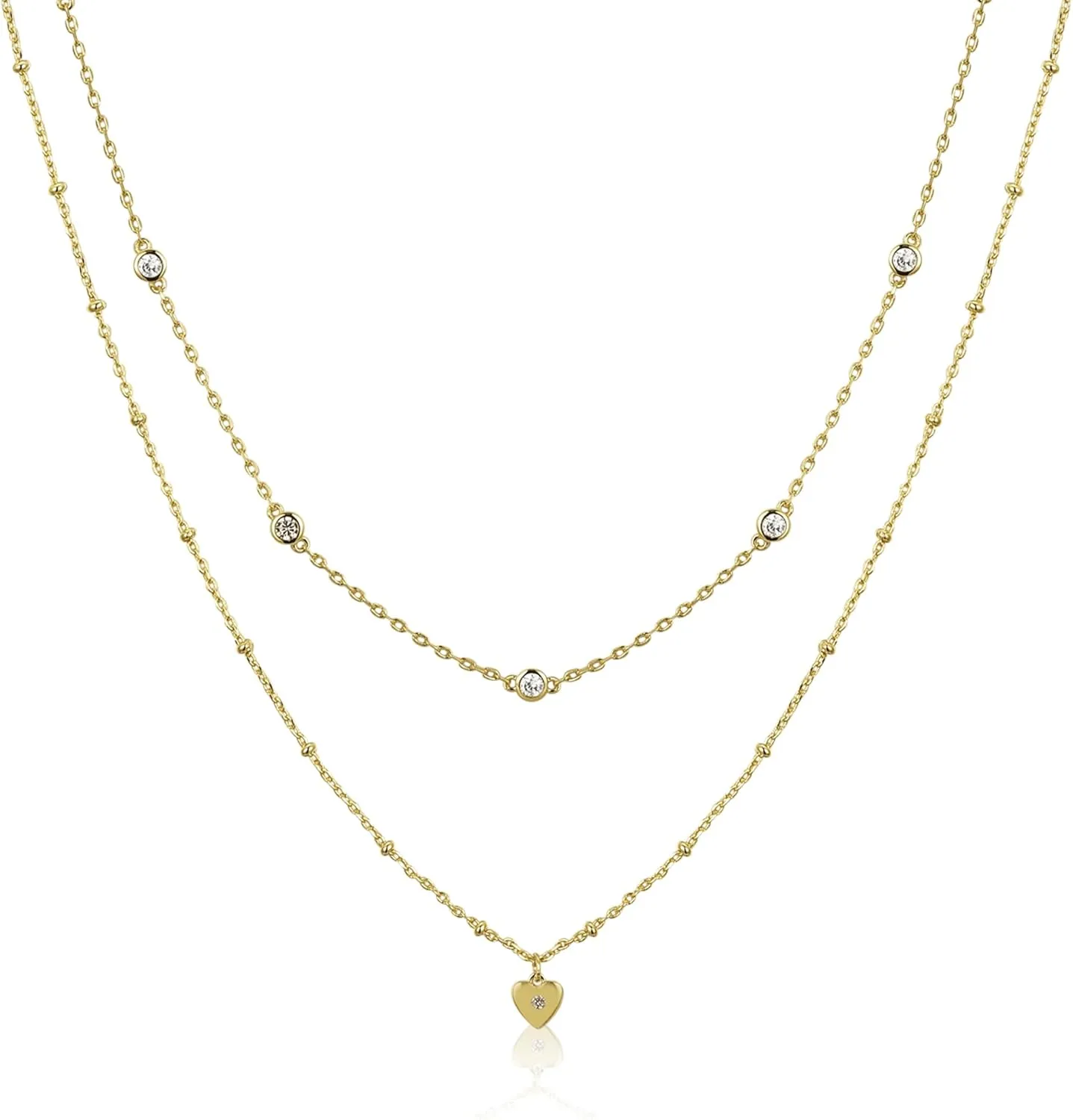 MING&KELLY JEWELRY, Handmade14K Gold Plated Necklace, CZ Diamond BTY Necklace,2pc Necklaces for Women Valentine's Day,Trendy Layering Necklaces