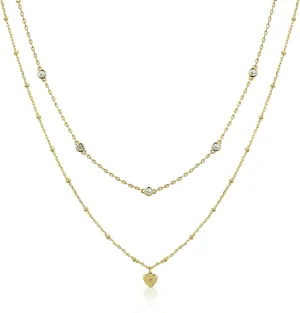 MING&KELLY JEWELRY, Handmade14K Gold Plated Necklace, CZ Diamond BTY Necklace,2pc Necklaces for Women Valentine's Day,Trendy Layering Necklaces