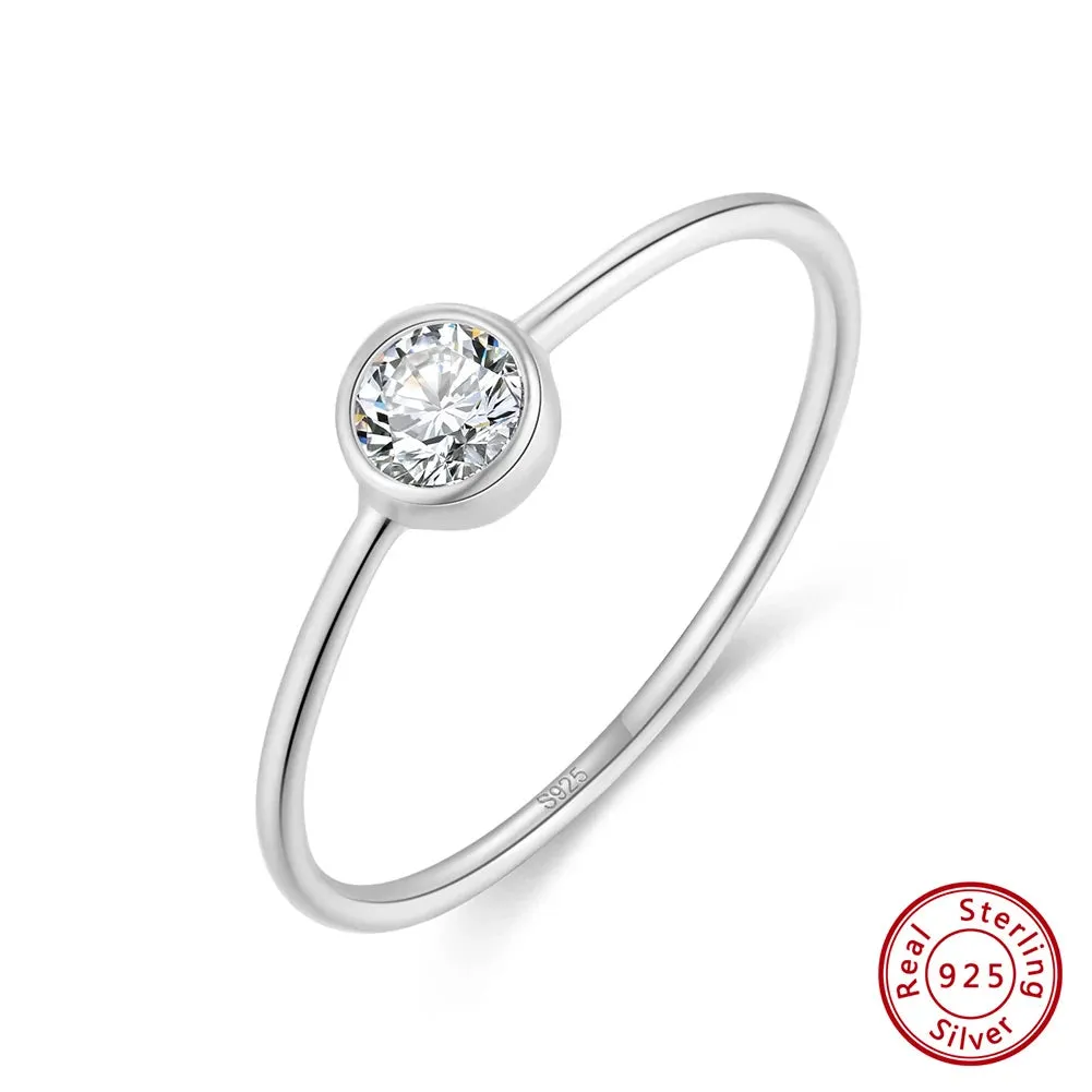 Minimalism Silver 925 Tiny Rings with Zirconia for Women