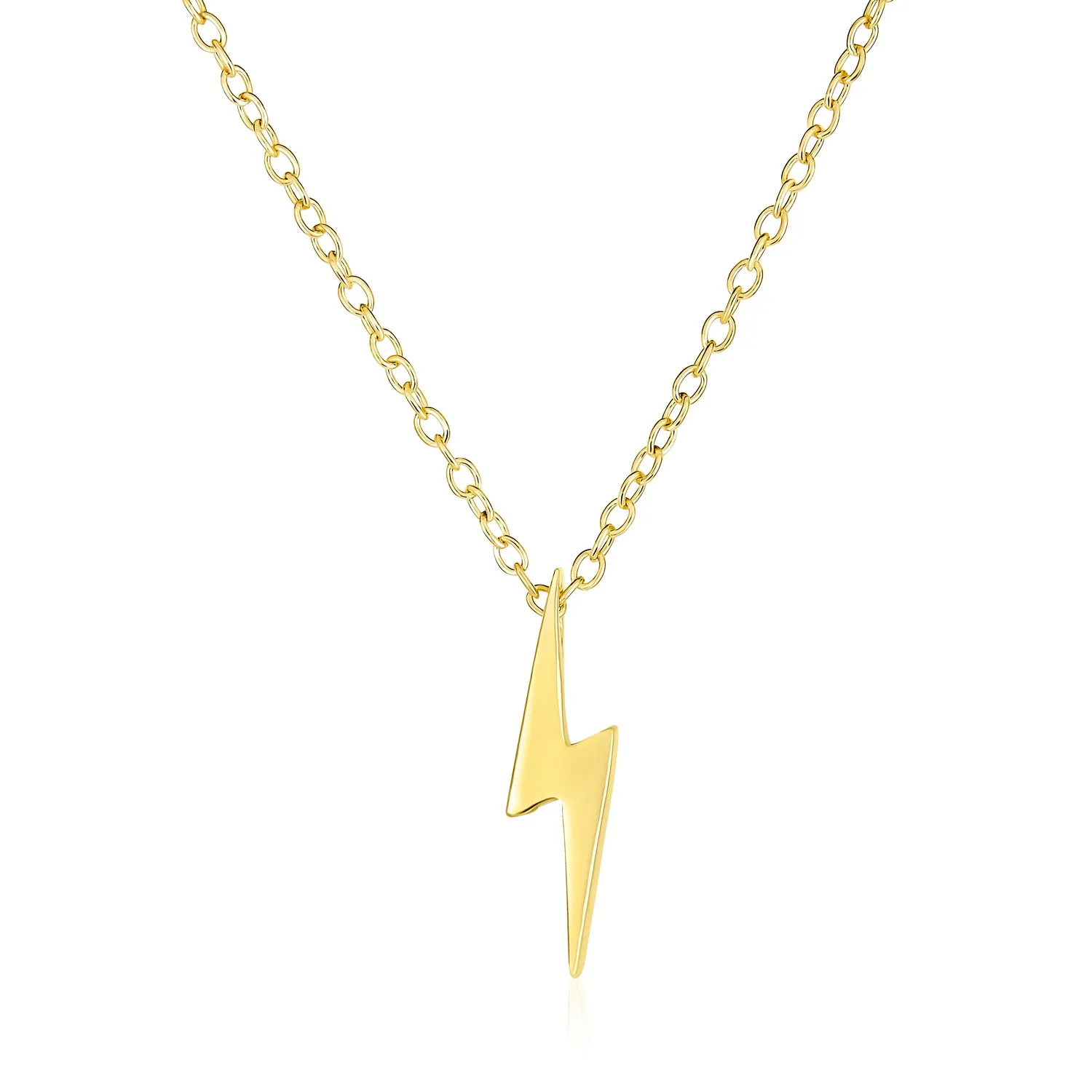 Minimalist Geometric Lightning Bolt Pendant Necklace with CZ in Gold Plated Silver