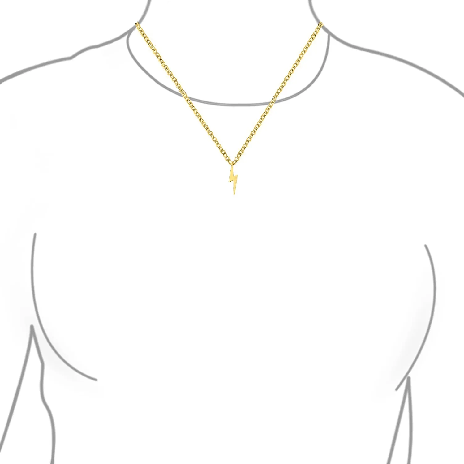 Minimalist Geometric Lightning Bolt Pendant Necklace with CZ in Gold Plated Silver