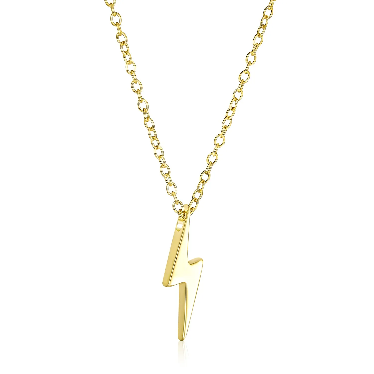 Minimalist Geometric Lightning Bolt Pendant Necklace with CZ in Gold Plated Silver