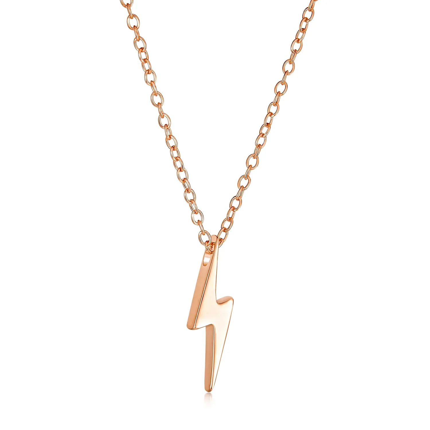 Minimalist Geometric Lightning Bolt Pendant Necklace with CZ in Gold Plated Silver