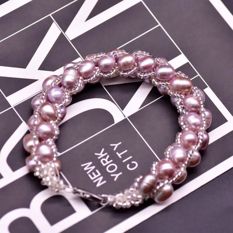 Minimalist Purple Pearl Rope Bracelet - Natural Freshwater Pearl Jewelry for Women
