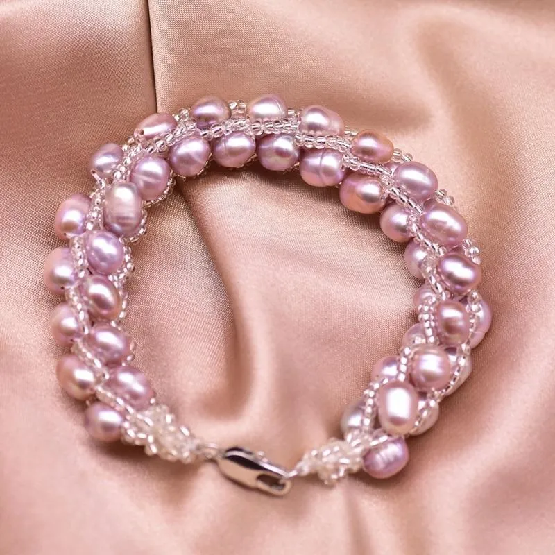 Minimalist Purple Pearl Rope Bracelet - Natural Freshwater Pearl Jewelry for Women