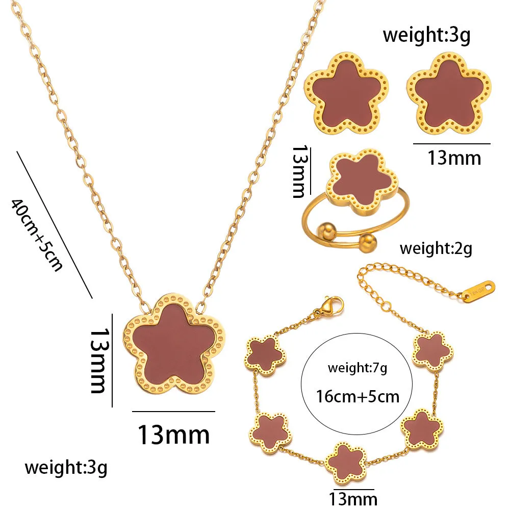 Minimalist Women Flower Geometric Titanium Steel 18K Gold Plated Bracelets