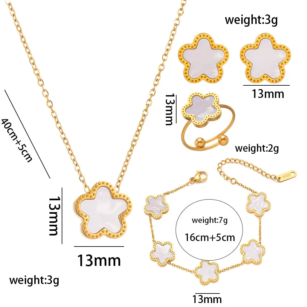 Minimalist Women Flower Geometric Titanium Steel 18K Gold Plated Bracelets