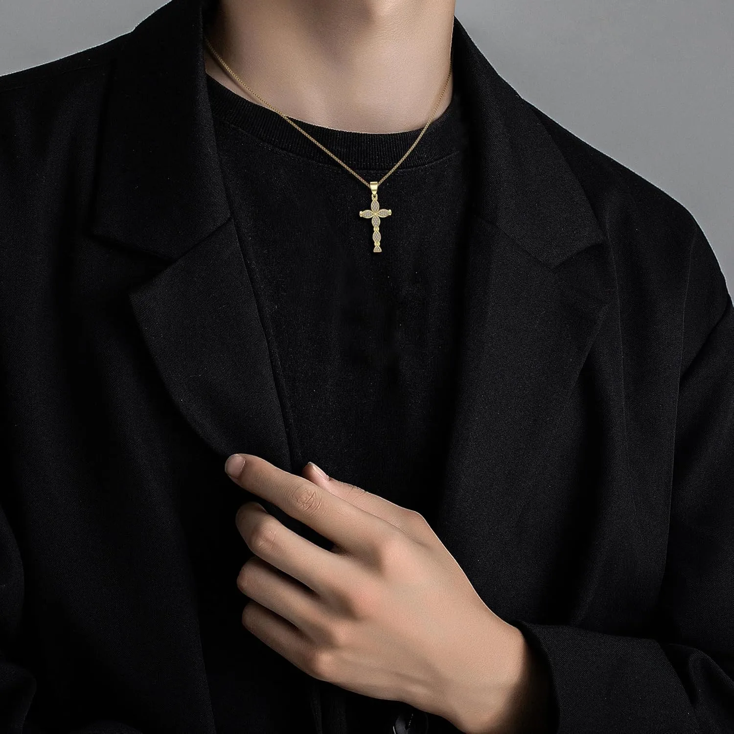 MISS RIGHT Cross Necklace, 18K Gold Silver Plated Cubic Zirconia Cross Necklace for Women | Cross Faith Pendant Necklaces Trendy Stainless Steel Minimalist Jewelry Gifts Gold Mens Cross Necklaces