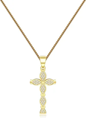 MISS RIGHT Cross Necklace, 18K Gold Silver Plated Cubic Zirconia Cross Necklace for Women | Cross Faith Pendant Necklaces Trendy Stainless Steel Minimalist Jewelry Gifts Gold Mens Cross Necklaces