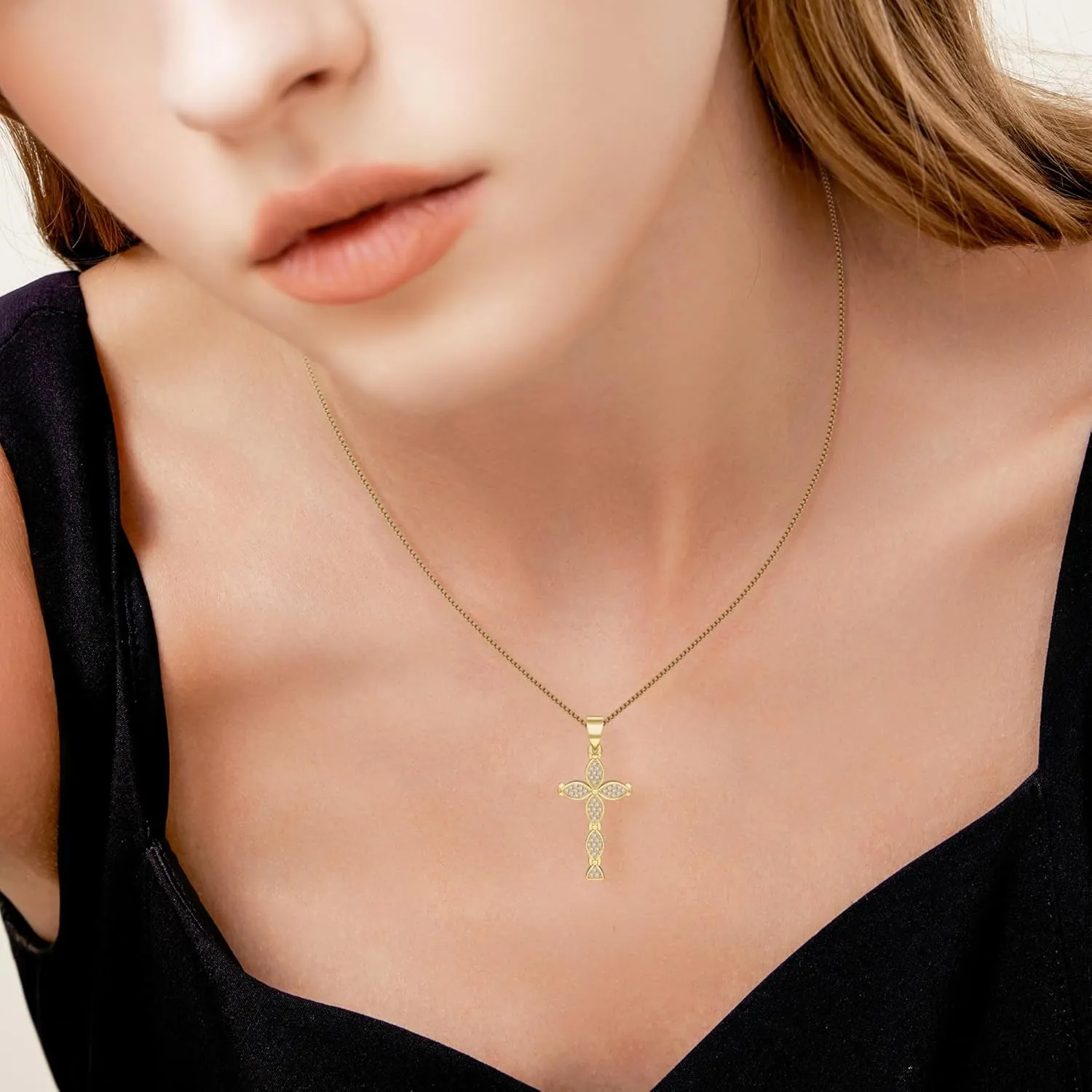 MISS RIGHT Cross Necklace, 18K Gold Silver Plated Cubic Zirconia Cross Necklace for Women | Cross Faith Pendant Necklaces Trendy Stainless Steel Minimalist Jewelry Gifts Gold Mens Cross Necklaces