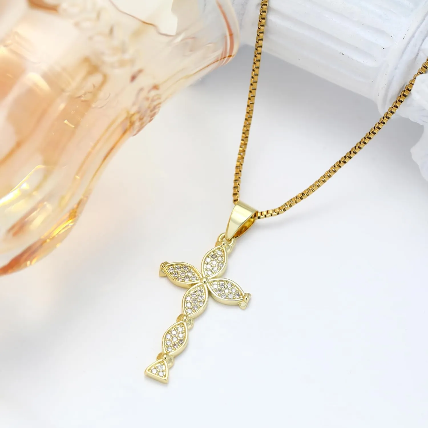 MISS RIGHT Cross Necklace, 18K Gold Silver Plated Cubic Zirconia Cross Necklace for Women | Cross Faith Pendant Necklaces Trendy Stainless Steel Minimalist Jewelry Gifts Gold Mens Cross Necklaces