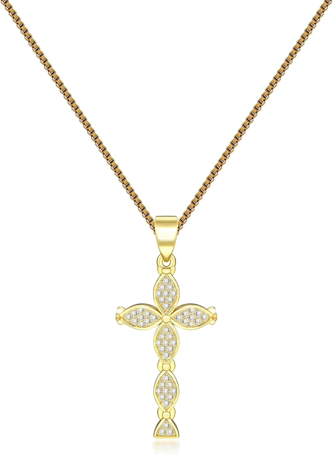 MISS RIGHT Cross Necklace, 18K Gold Silver Plated Cubic Zirconia Cross Necklace for Women | Cross Faith Pendant Necklaces Trendy Stainless Steel Minimalist Jewelry Gifts Gold Mens Cross Necklaces