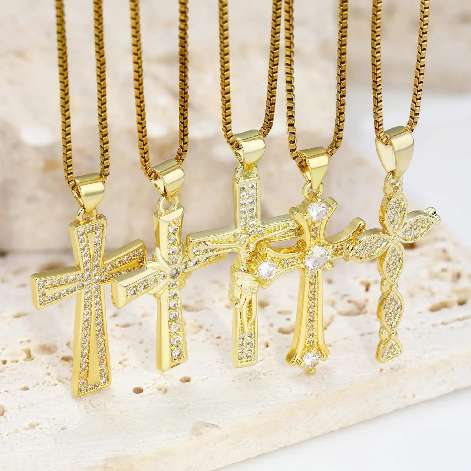 MISS RIGHT Cross Necklace, 18K Gold Silver Plated Cubic Zirconia Cross Necklace for Women | Cross Faith Pendant Necklaces Trendy Stainless Steel Minimalist Jewelry Gifts Gold Mens Cross Necklaces