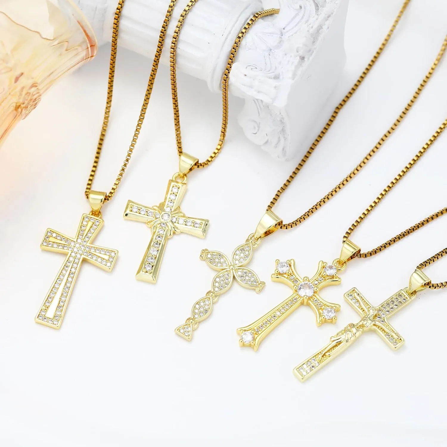 MISS RIGHT Cross Necklace, 18K Gold Silver Plated Cubic Zirconia Cross Necklace for Women | Cross Faith Pendant Necklaces Trendy Stainless Steel Minimalist Jewelry Gifts Gold Mens Cross Necklaces