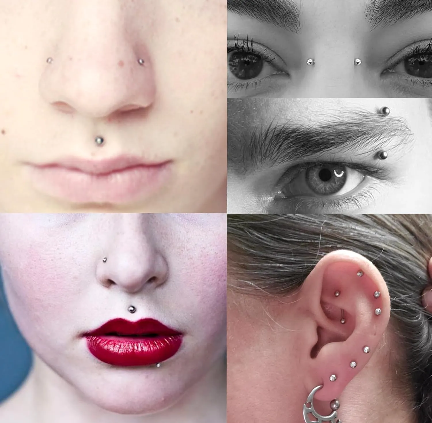 MODRSA Fake Piercings - Face, Nose, Lip, Eyebrow & Septum Rings & Studs - Stick On Face Gems & Hair Jewels