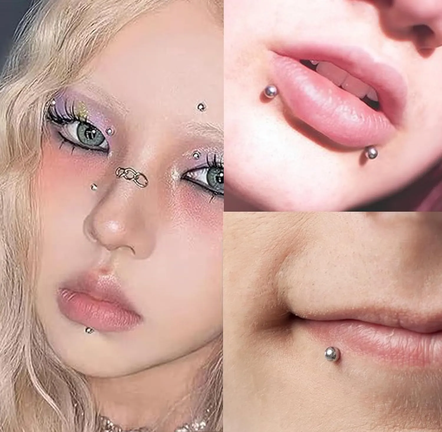 MODRSA Fake Piercings - Face, Nose, Lip, Eyebrow & Septum Rings & Studs - Stick On Face Gems & Hair Jewels