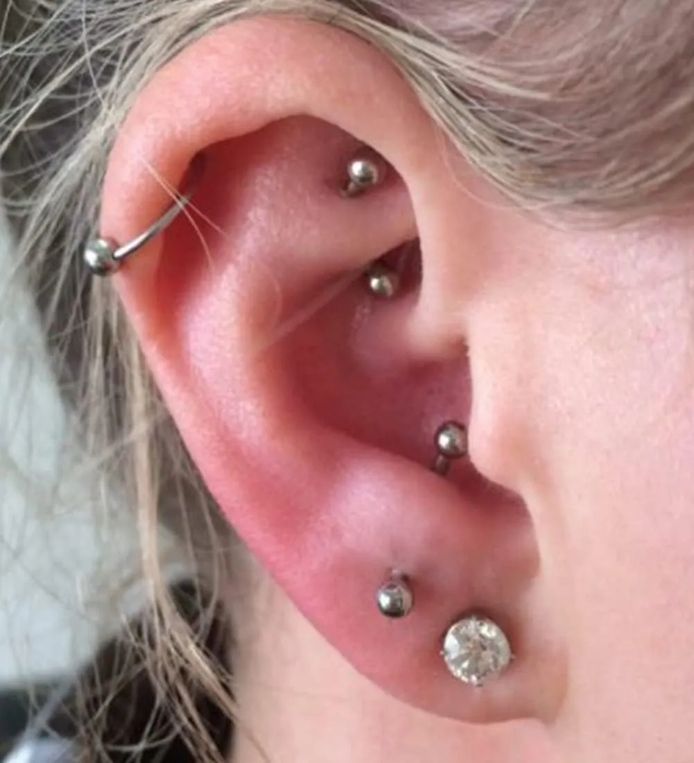 MODRSA Rook Piercing Jewelry Rook Earrings for Women Eyebrow Rings Surgical Steel Vertical Labret Jewelry 16g 14g Curved Barbell Snug Daith Surface Tragus Piercing Jewelry Silver Gold