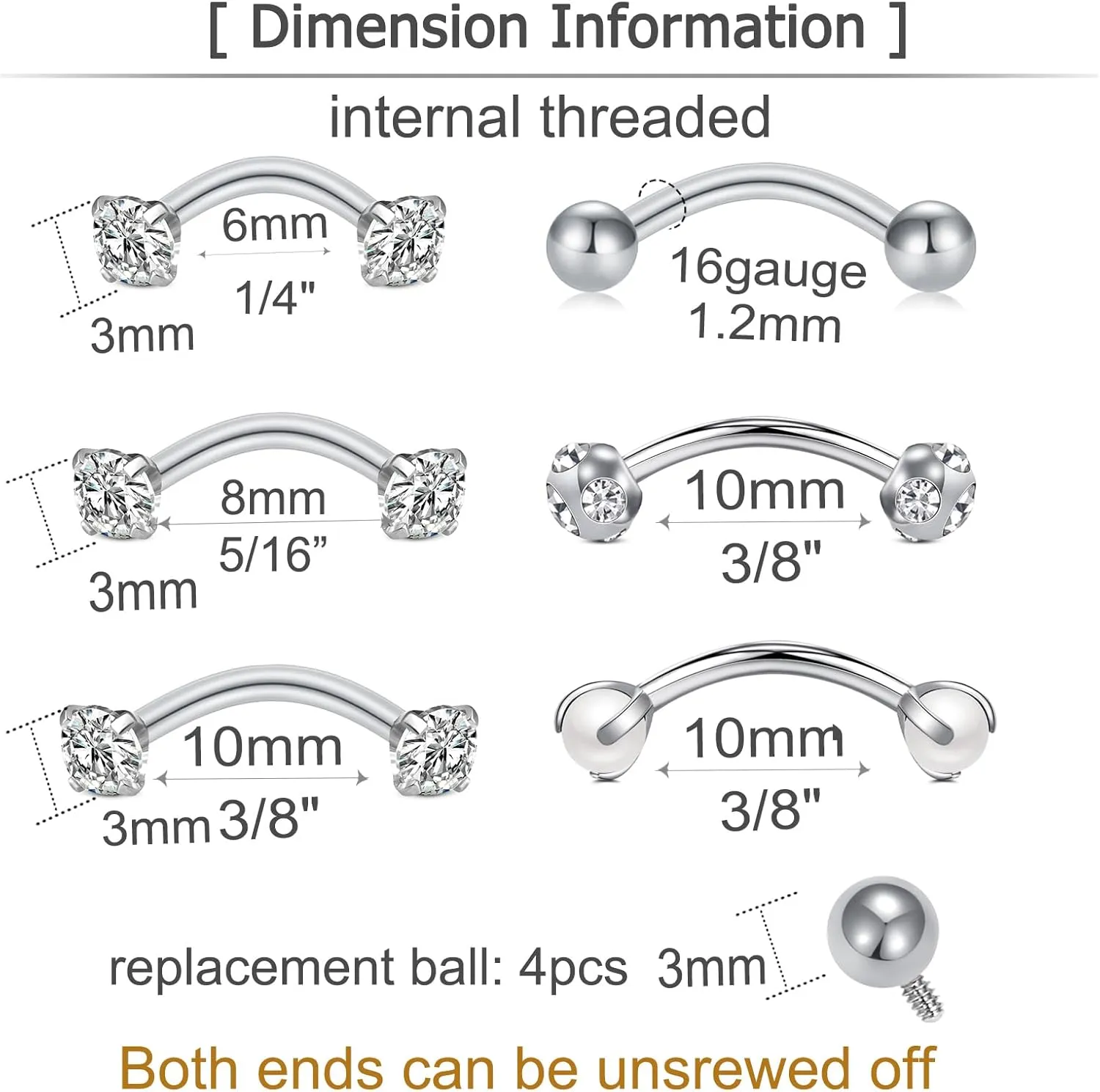 MODRSA Rook Piercing Jewelry Rook Earrings for Women Eyebrow Rings Surgical Steel Vertical Labret Jewelry 16g 14g Curved Barbell Snug Daith Surface Tragus Piercing Jewelry Silver Gold