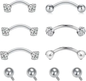 MODRSA Rook Piercing Jewelry Rook Earrings for Women Eyebrow Rings Surgical Steel Vertical Labret Jewelry 16g 14g Curved Barbell Snug Daith Surface Tragus Piercing Jewelry Silver Gold