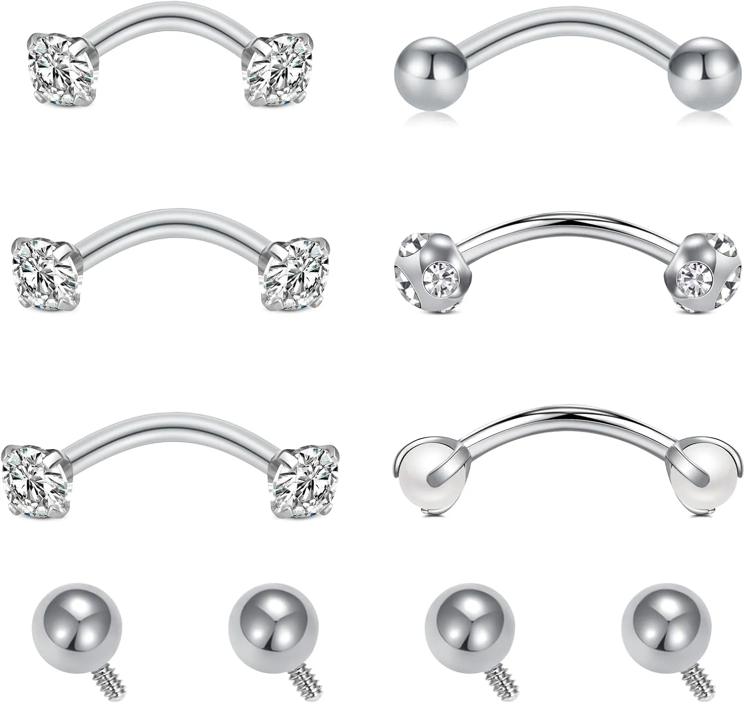 MODRSA Rook Piercing Jewelry Rook Earrings for Women Eyebrow Rings Surgical Steel Vertical Labret Jewelry 16g 14g Curved Barbell Snug Daith Surface Tragus Piercing Jewelry Silver Gold