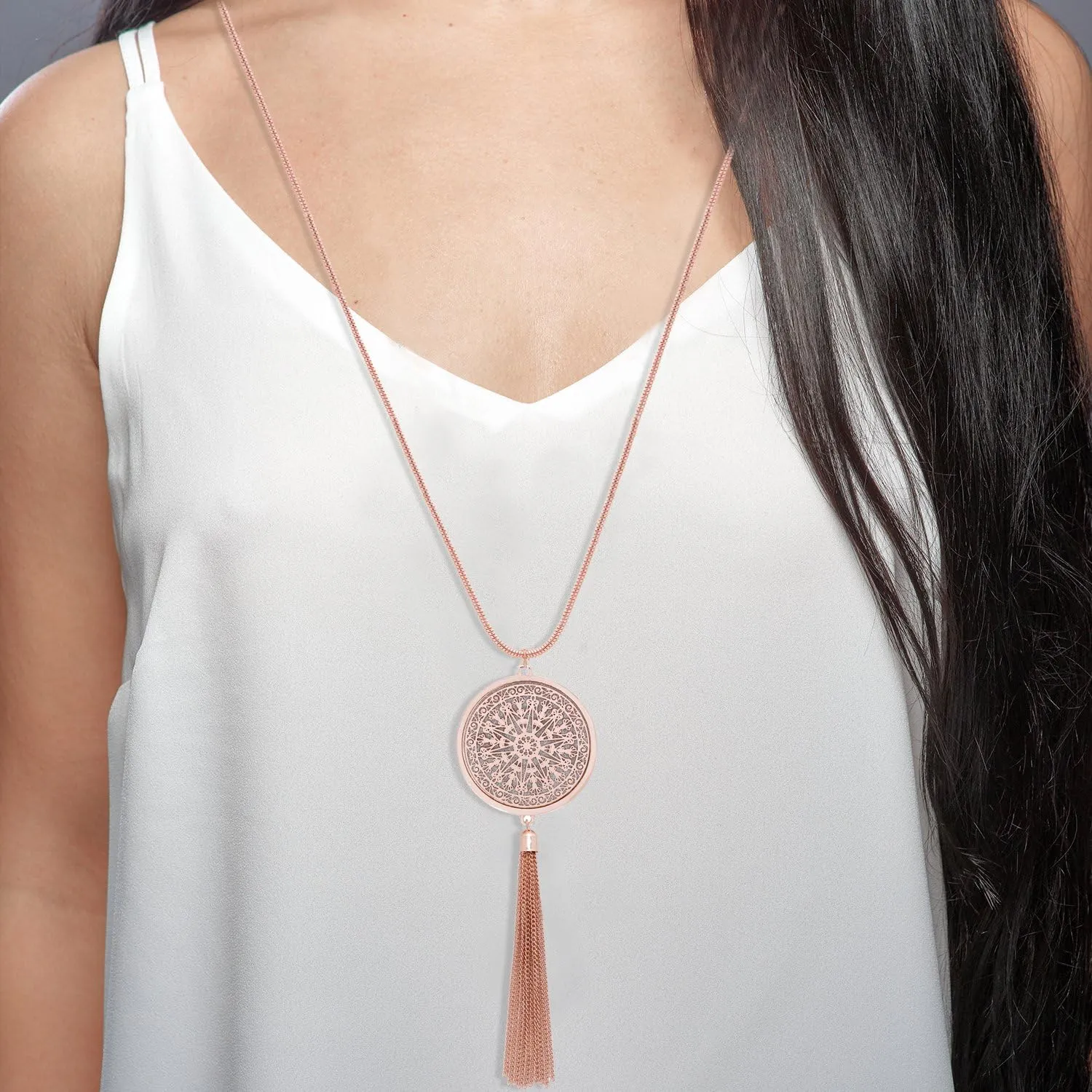 MOLOCH Long Necklaces For Woman Disk Circle Pendant Necklaces Tassel Fringe Necklace Set Statement Pendant