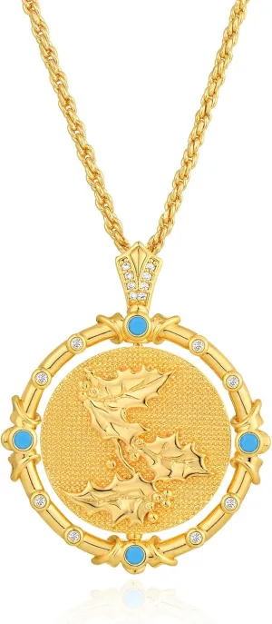 MTMY Birth Flower Necklaces for Women 14K Gold Plated Birth Flower with Birthstone Chunky Reversible Rotatable Disc Pendant Necklaces Jewelry