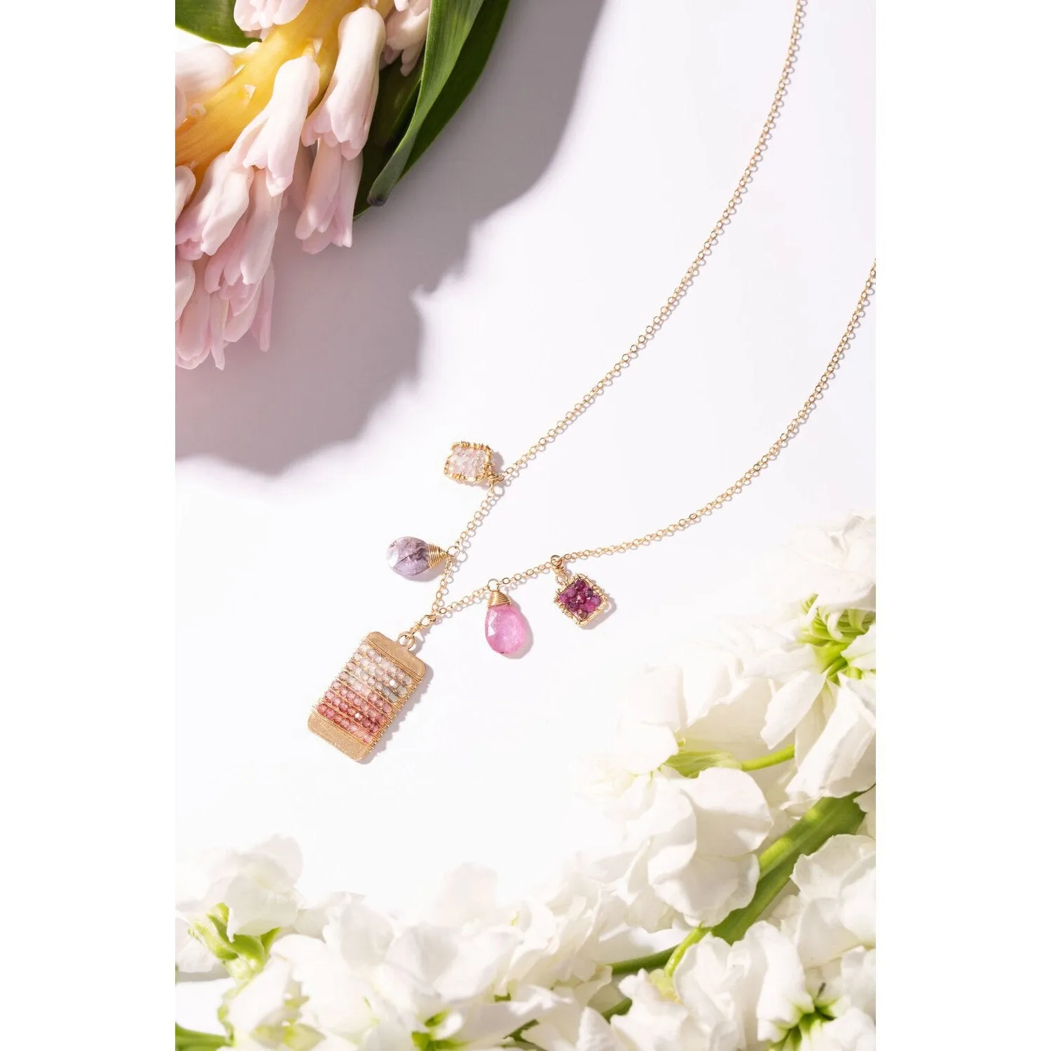 Multi-Charm Necklace 5000 with Pink Sapphire, Plum Silverite, Ruby, and Multi Spinels by Michelle Pressler Jewelry