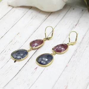 Multi Sapphire 14kt gold dangle earrings