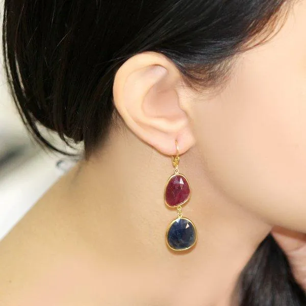 Multi Sapphire 14kt gold dangle earrings