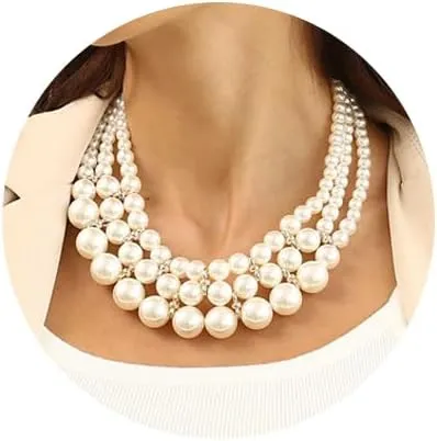 Multi-Strand Pearl Necklaces Bride Wedding Choker Necklace Pearl Dangle Earrings Jewelry Set for Women